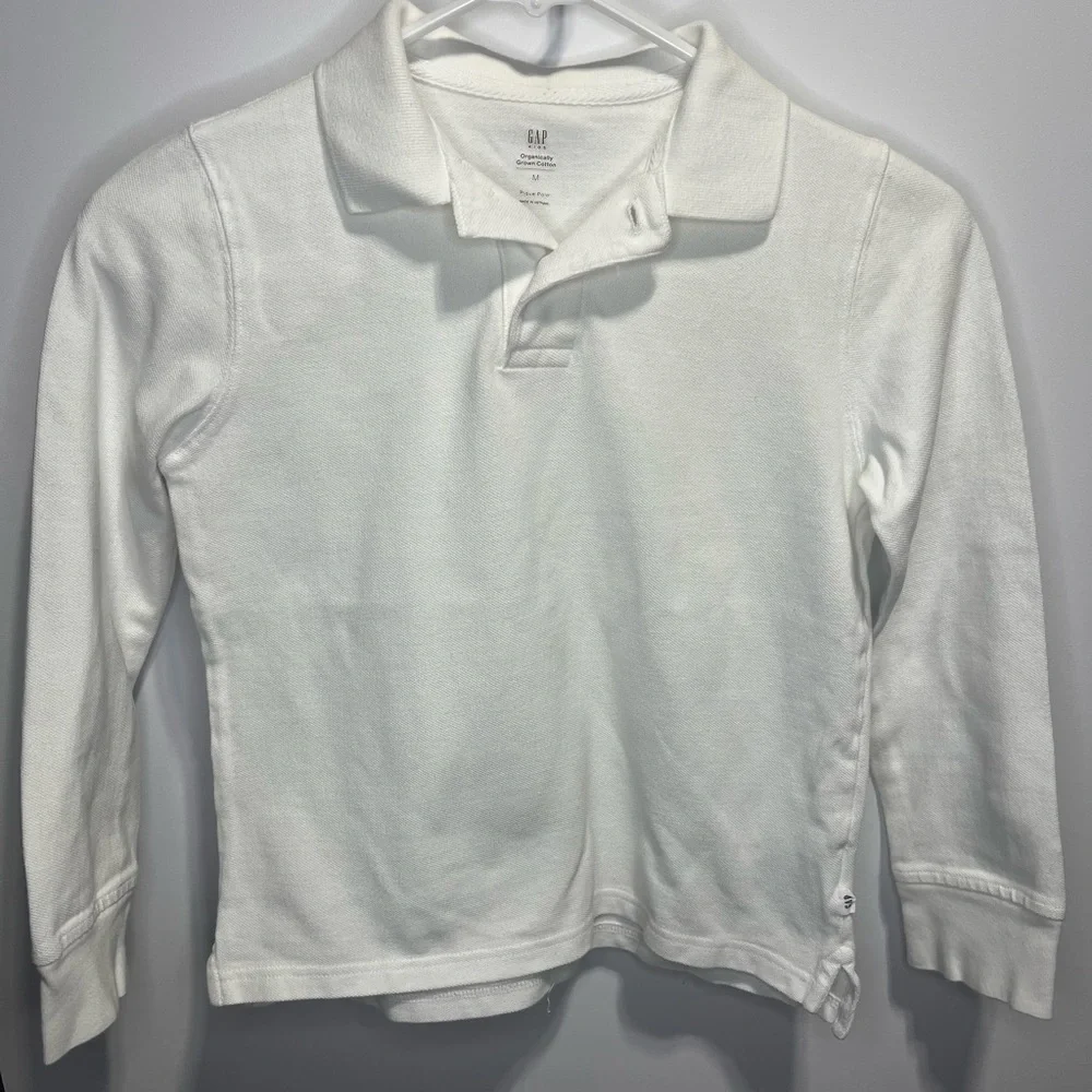 GAP Kids White Long Sleeve Polo Size Boys Medium 100% Cotton
